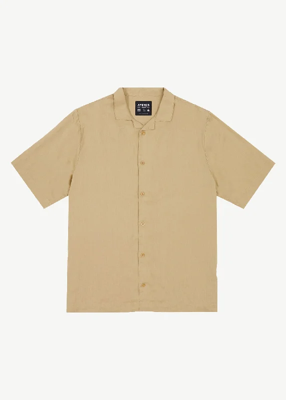 AFENDS Mens Daily - Cuban Shorts Sleeve Shirt - Camel