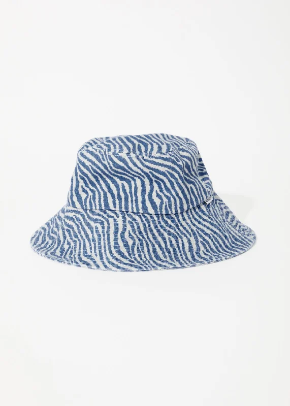 AFENDS Unisex Shadows - Denim Wide Brim Bucket Hat - Arctic