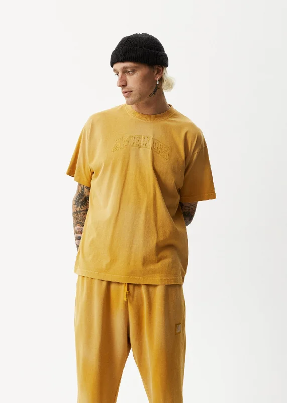 AFENDS Unlimited - Boxy Logo T-Shirt - Worn Mustard