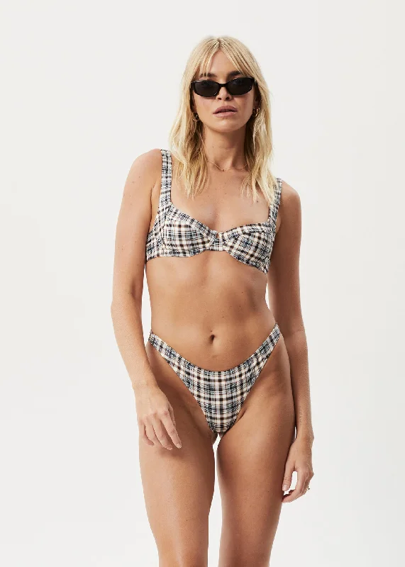 AFENDS Womens Check Out - Check Bikini Top - Moonbeam Check