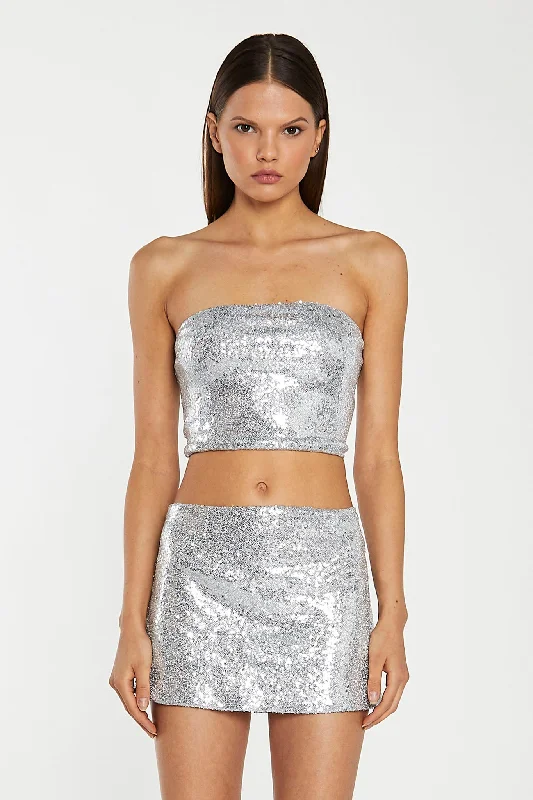 Silver-Sequin Peplum Mini-Skirt