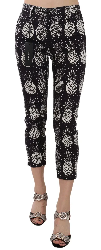 Dolce & Gabbana Chic  Pineapple Print Skinny Capri Women's Pants