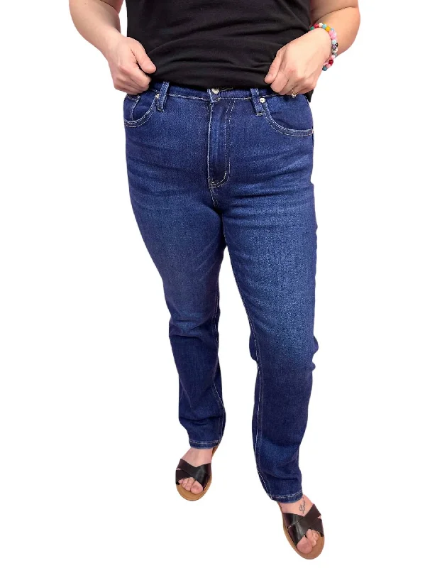 High Rise Slim Straight Jeans In Dark Wash