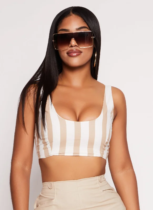 Striped Scoop Neck Cropped Tank Top