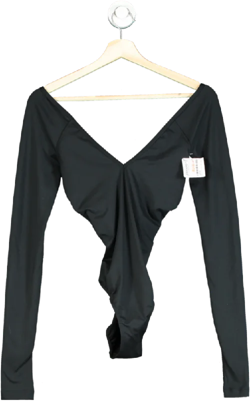 Free People Black Long Sleeve Bodysuit UK XS