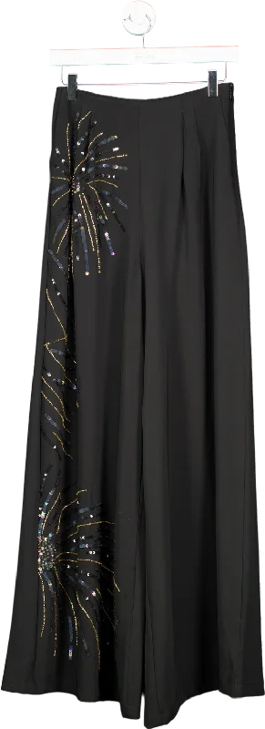 Virgos Lounge Black Embellished Wide Leg Trousers UK S