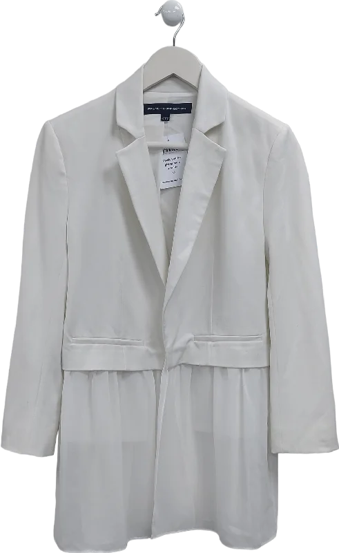 French Connection White Open Blazer With Soft Ruffle UK 10