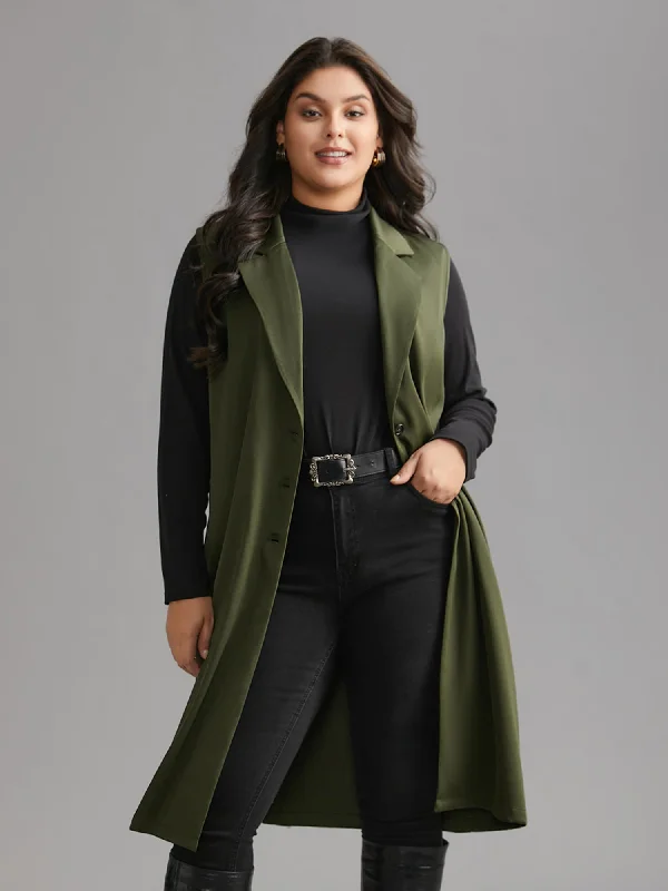 Solid Lapel Collar Pockets Coat