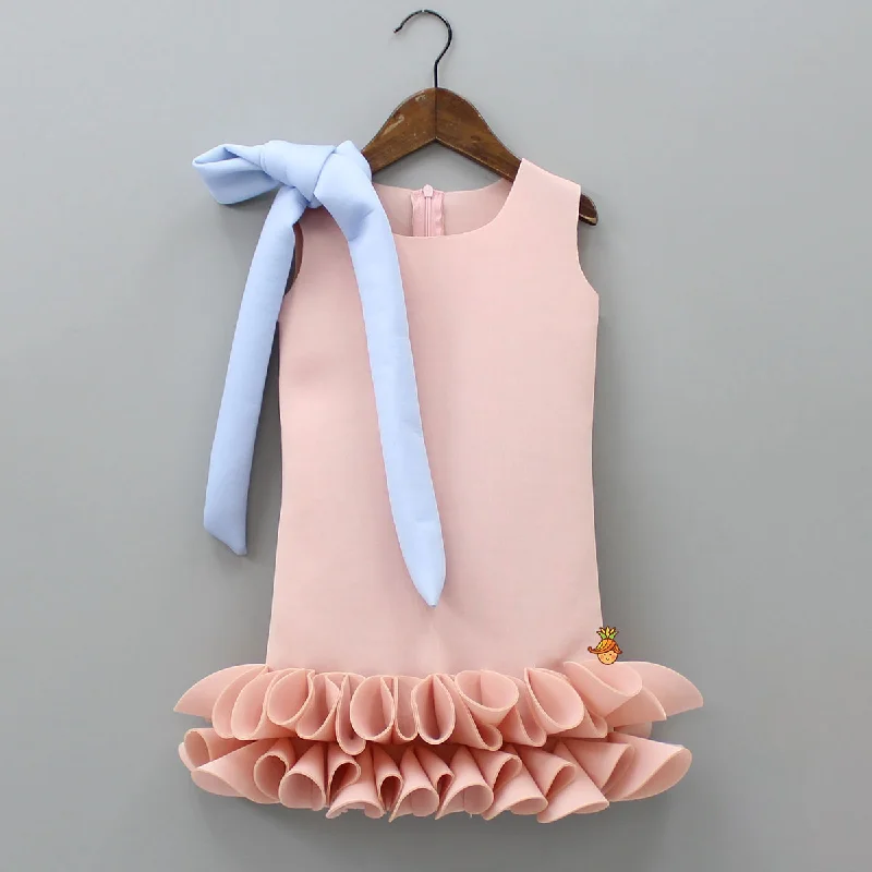 Knot To Tie Bow Enhanced Pleated Ruffle Hem Dress