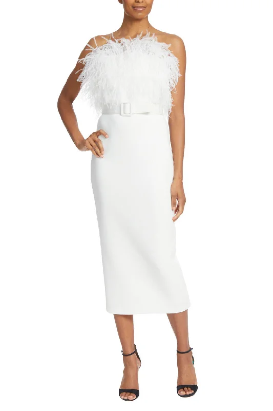 Badgley Mischka SC9076 Short Cocktail Feather Belted Midi Dress