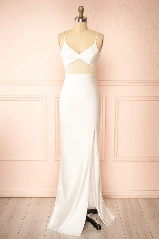 Angelina Ivory | Maxi Dress w/ Mesh Underbust