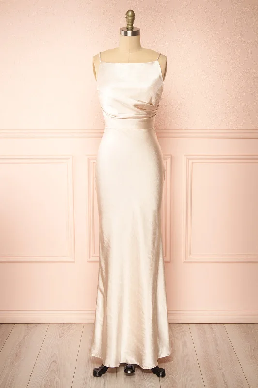 Jazti Champagne | Satin Maxi Dress