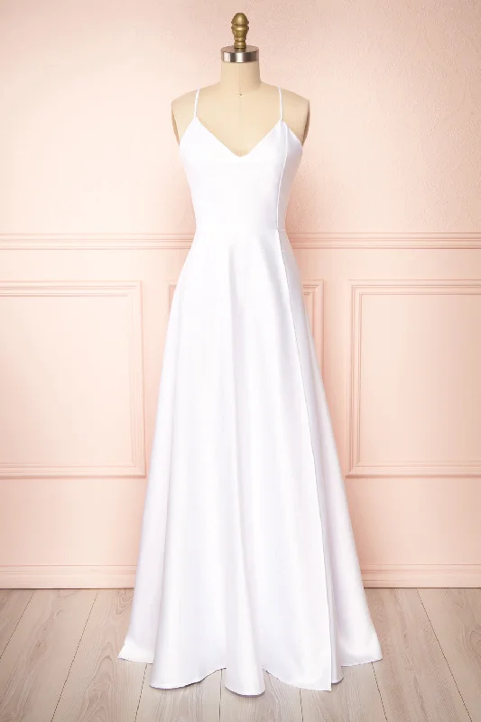 Julia Ivory | Satin Maxi Dress w/ High Slit