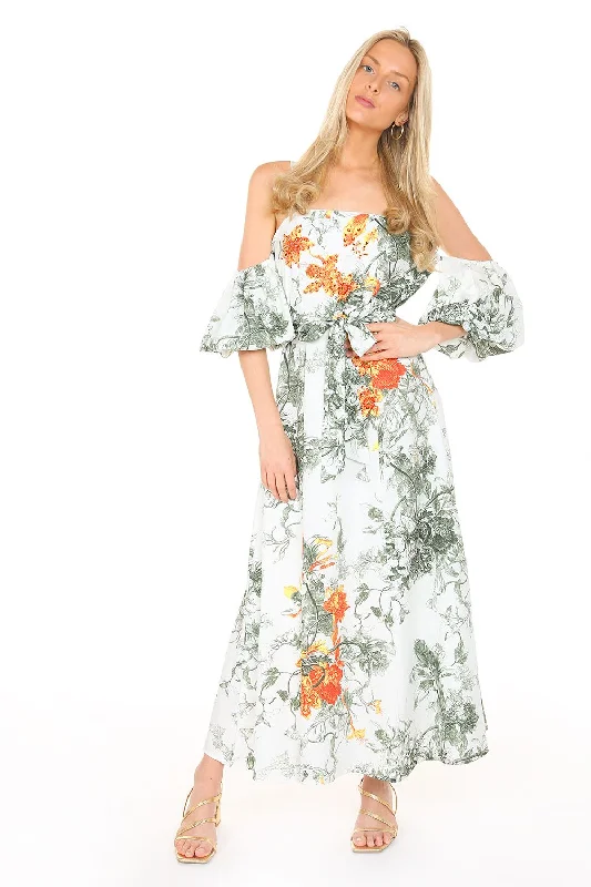 Long Off Shoulder Floral Maxi Dress