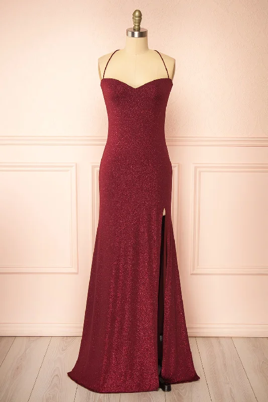 Milah Burgundy | Glittery Mermaid Maxi Dress