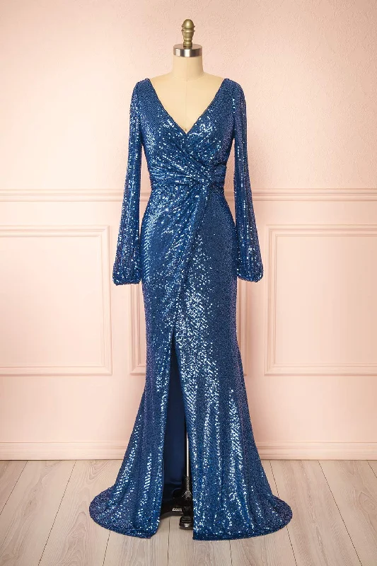 Roxy Blue | Sequins Long-Sleeved Maxi Dress