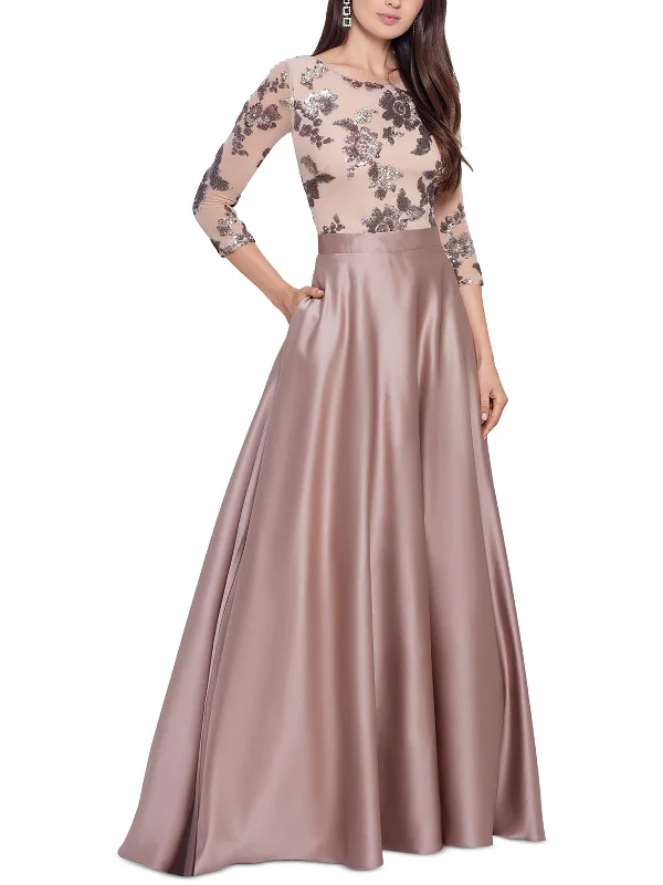 Womens Mesh Embellished Evening Dress