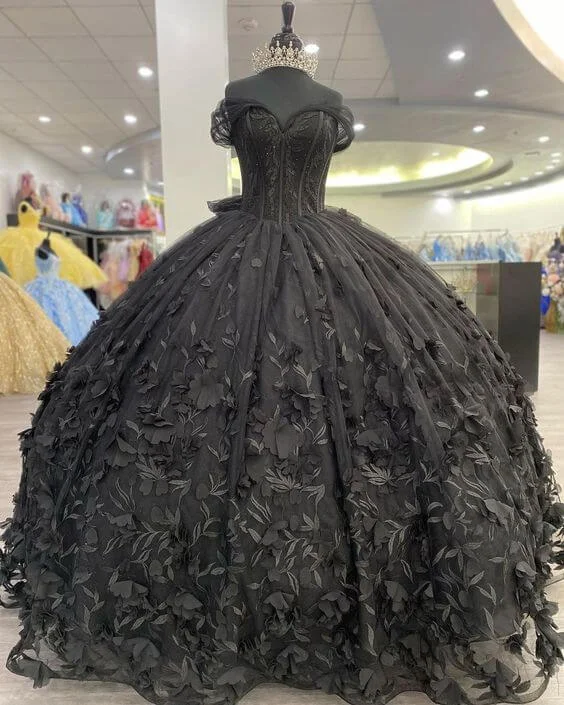 Ball Gown 2025 Black Quinceañera Dress Off the Shoulder Wedding Dress Gothic