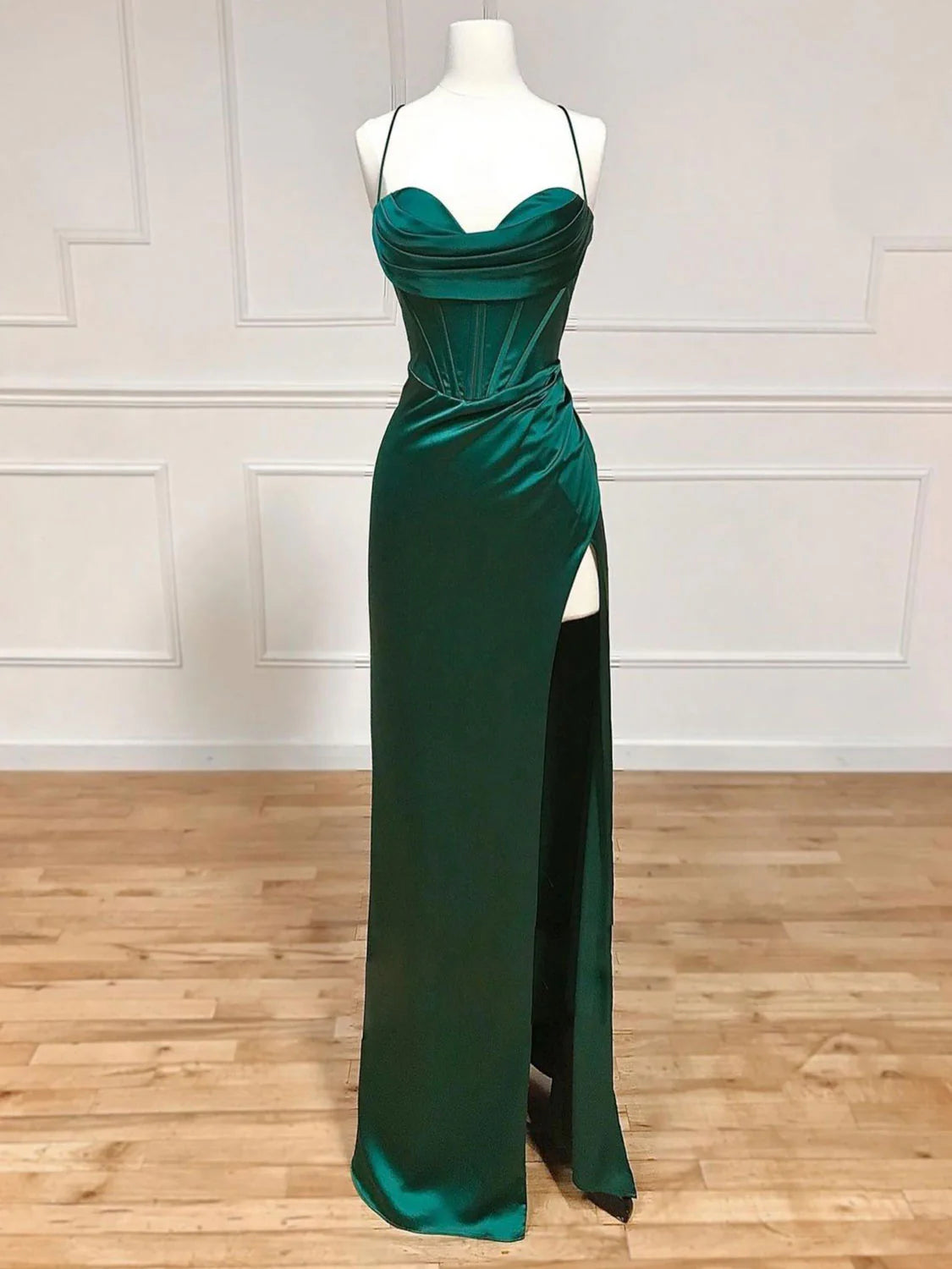 Floor Length Green Mermaid Formal Wedding Guest Dress With Slit