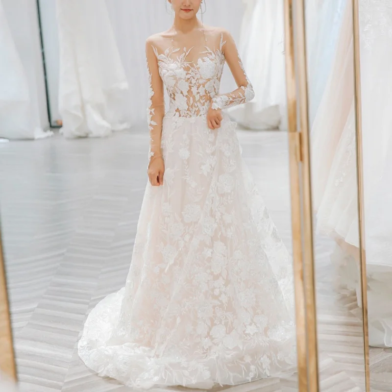 Sheer Long Sleeves Wedding Dresses & Gowns for Women