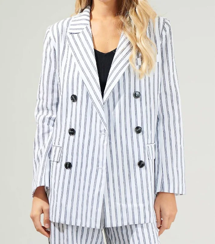 Arlah Striped Oversized Blazer In Navy Blue