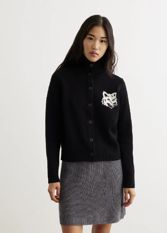 Fox Head Intarsia High Neck Cardigan