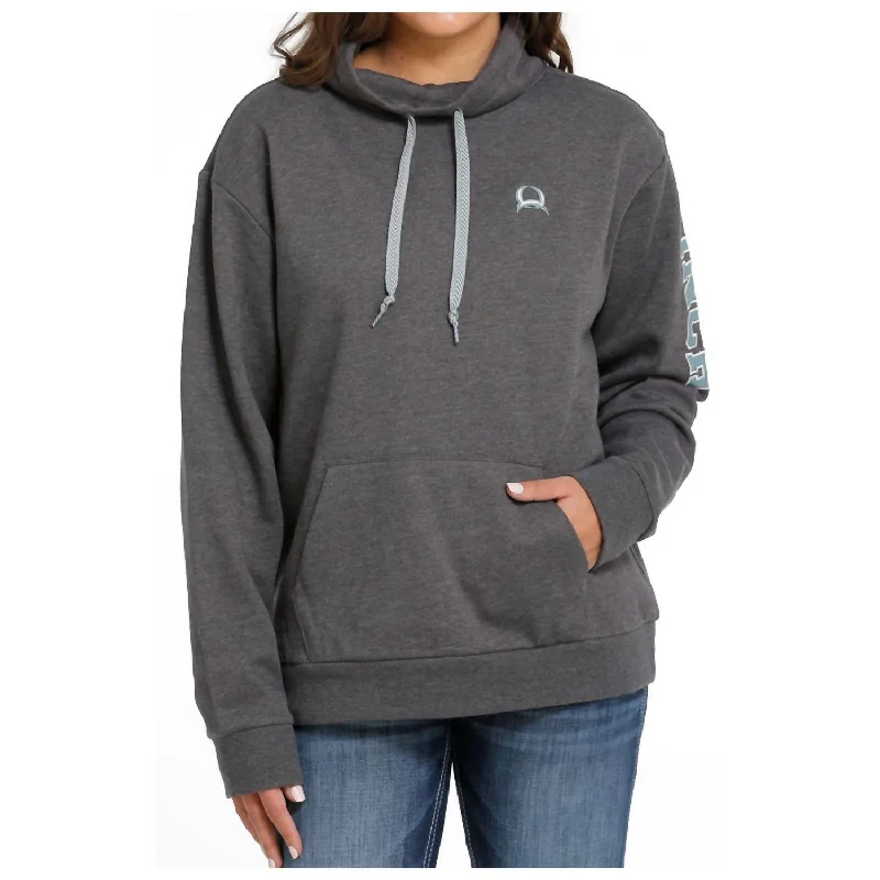 Funnel Neck Pullover Sweatshirt In Grey