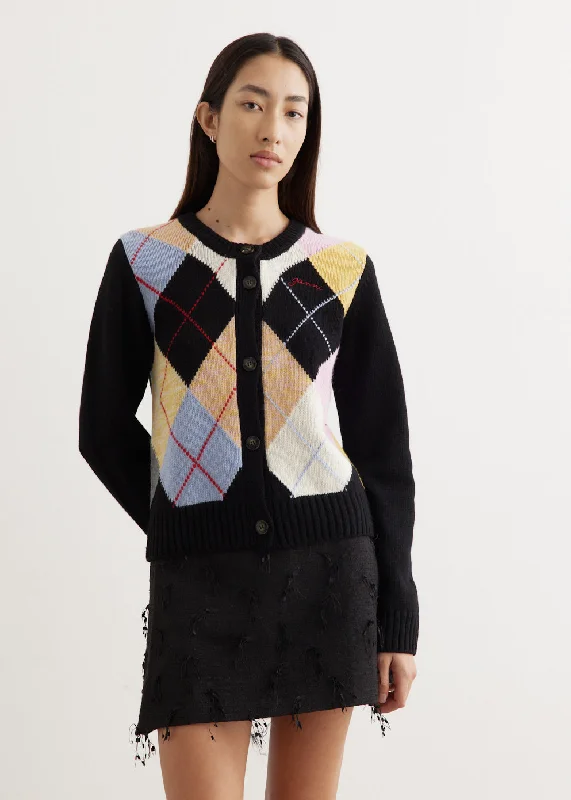 Harlequin Wool Mix Knit Cardigan