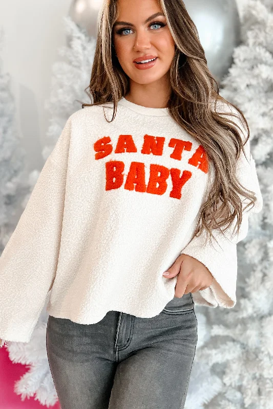 Just You For Christmas "Santa Baby" Sherpa Sweatshirt (Ivory/Orange)