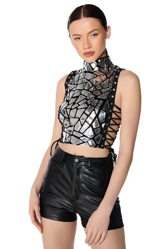 MIRRORED SIDE TIE MOCK NECK CROP TOP