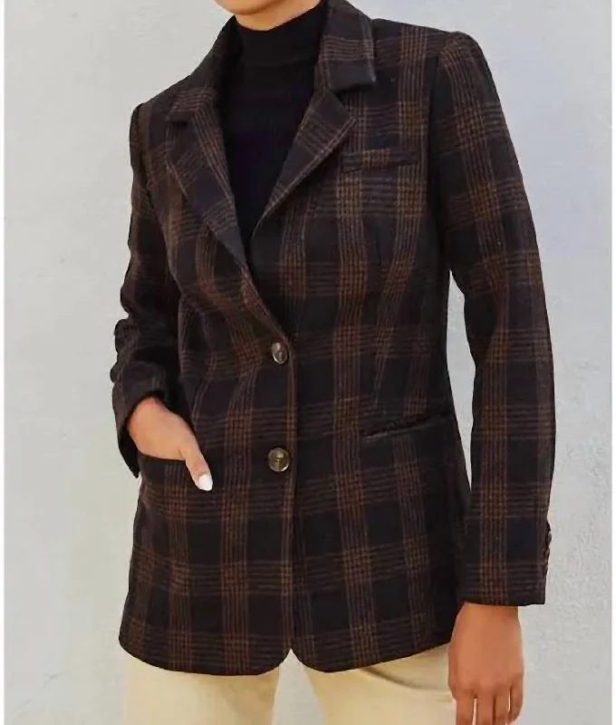 Monica Check Classic Fit Blazer In Navy/brown