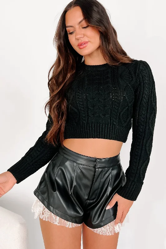 Pay It Forward Cable Knit Crop Sweater (Black)