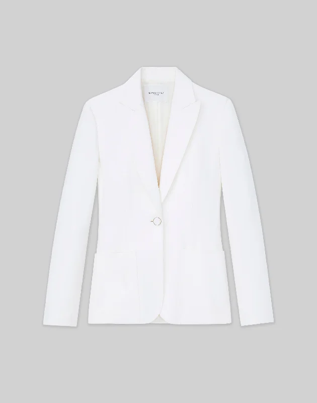 Wool-Silk Crepe Peak Lapel Blazer